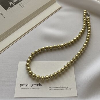 Vintage Pearls Necklaces 7ｍｍライトグリーンゴールドパールショート43ｃｍの画像
