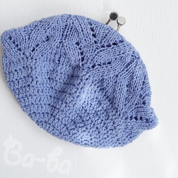 ばあば作、さらに大きめ・透かし編みのがま口（lacy lavender・C1498）の画像