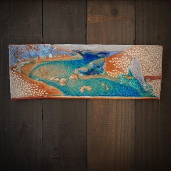 河と鷹 陶板レリーフの画像
