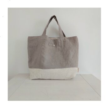 天日干しリネン　トートbag   グレー+白