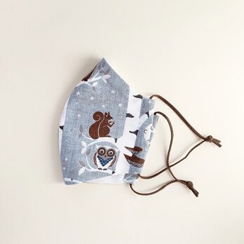 冬の白樺林 フクロウのコットンマスク 手縫いの画像