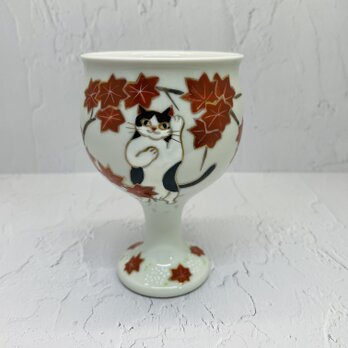 京焼　ワインカップ　雲錦と猫の画像