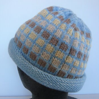 草木染毛糸の手編み帽子　ＡＤ-297の画像