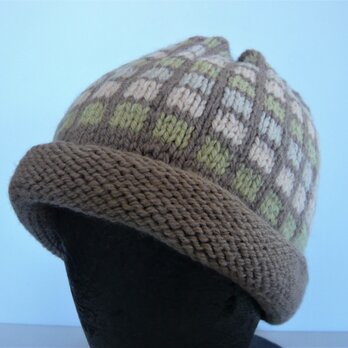 草木染毛糸の手編み帽子　ＡＤ-298の画像