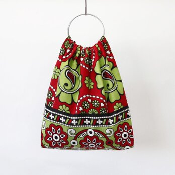 アフリカ布のリングハンドルバッグ（カンガバッグ）大人可愛い お洒落の画像