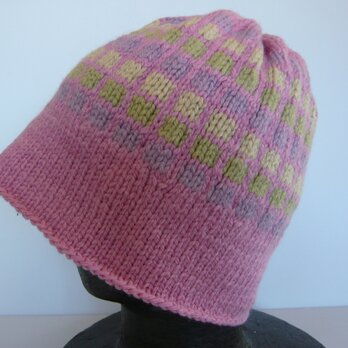 草木染毛糸の手編み帽子　ＡＤ-305の画像
