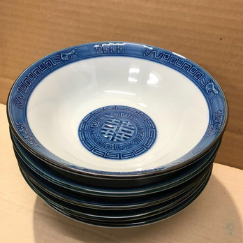 【新品】有田焼製 染付ラーメン鉢 5個セット 約19.3cm×高さ約6.5cmの画像