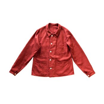 レッド(赤)イギリス製デッドストックシルク、ダブルブレストワークジャケット MZ originalの画像