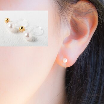 アコヤ真珠＊ベビーパールのシンプルひとつぶイヤリング(ノンホールピアス)〜4mm珠の画像
