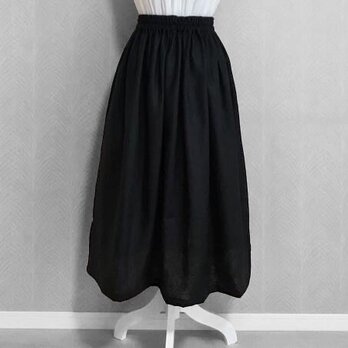 ヨーロッパリネン[ブラック]◇中厚リネン100％  ギャザースカートの画像