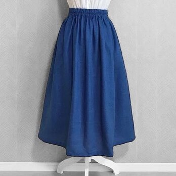 ヨーロッパリネン[ブルー]◇中厚リネン100％  ギャザースカートの画像