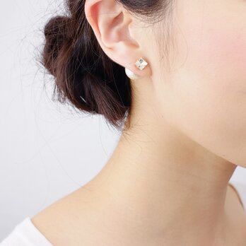 【イヤリング(樹脂ノンホールピアス)】14mmバックパールキャッチ◇スクエアクリスタルピアス風イヤリング<n_76>の画像