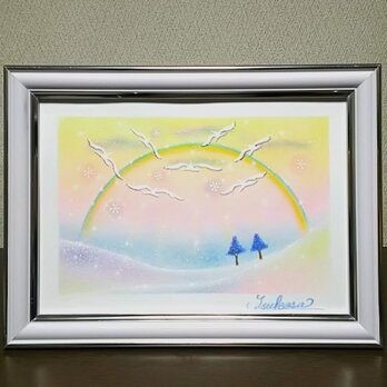 冬のパステルアート　Snow Rainbow（ｽﾉｰ･ﾚｲﾝﾎﾞｰ）雪景色の虹　パステル画原画の画像