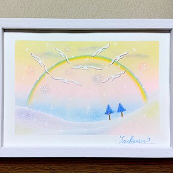 冬のパステルアート　Snow Rainbow（ｽﾉｰ･ﾚｲﾝﾎﾞｰ）雪景色の虹　パステル画原画