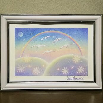 冬のパステルアート　夜明けの虹　パステル画原画の画像
