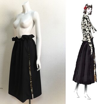 【1点もの・デザイン画付き】ハイウエストゴブラン織りボックスプリーツ風フレアースカート（KOJI TOYODA）の画像