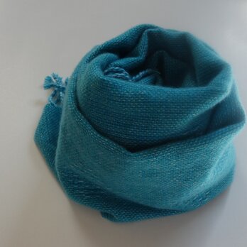 手織りカシミアマフラー・・青にマルの画像