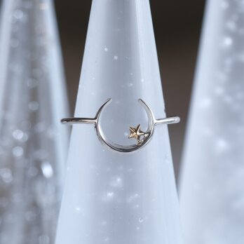 Næturslippur ring：K10YG×silver925　月と星リング　シルバー×ゴールドの画像