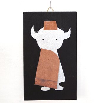 革鎧をつけたツノの小人兵隊のウッドアート オブジェ 木工 木雑貨 妖精 No7の画像