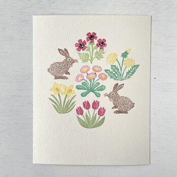 handprinted sheet - spring flowers -の画像