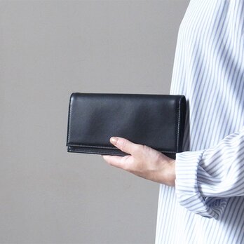 '上質イタリアンレザー'『スリムでシック』な長財布 - Long Wallet - ブラック-の画像