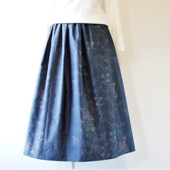 着物リメイク 泥大島紬のゴムスカート　優花　裏付きの画像