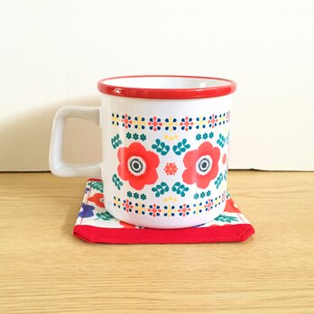 アネモネのマグカップ〈赤〉 コースター付 スープカップ 陶器 新生活 引越し祝い 誕生日 母の日ギフト 花 レトロ 北欧の画像