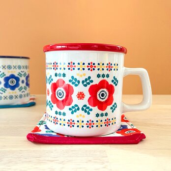 アネモネのマグカップ〈赤〉コースター付｜陶器 花柄 新生活 引越し祝い クリスマス 誕生日プレゼント 母の日ギフト おしゃれの画像