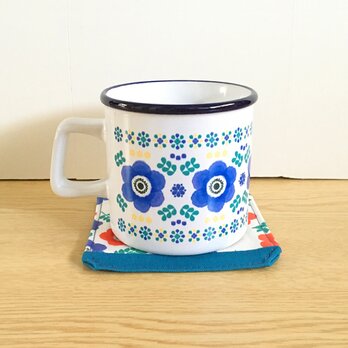 アネモネのマグカップ〈青〉コースター付 スープカップ 陶器 新生活 引越し祝い 誕生日 母の日ギフト 花 レトロ 北欧の画像