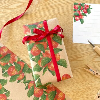 ヒメリンゴの包装紙〈10枚入〉A4サイズ ラッピング デザインペーパー ブックカバー 林檎 クリスマスギフト 母の日の画像