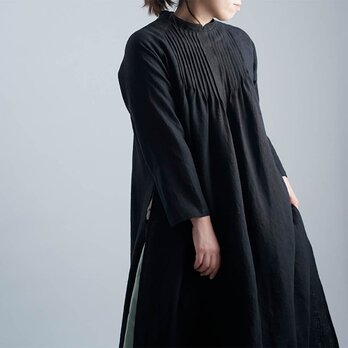 【wafu】【受注製作】Linen Dress　アオザイ　ピンタックワンピース / ブラック a089a-bck2の画像