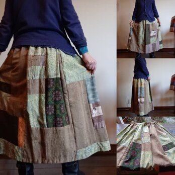 古布リメイク☆絹の優しさをパッチしてお出かけスカート79cm丈の画像