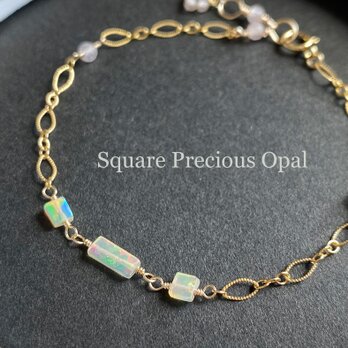 14kgf【Square Precious Opal】プレシャスオパールとモルガナイトのブレスレット【感謝祭】　ac/834の画像