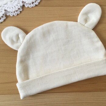 再3♪クマさん♪オーガニック♪ふんわり4重ガーゼ♪お帽子の画像
