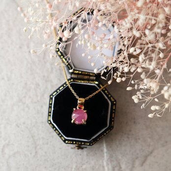 【14kgf】宝石質ピンクサファイアの一粒ネックレス(ラウンドローズカット)＊9月誕生石の画像