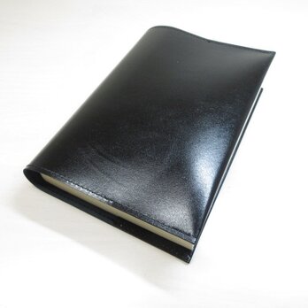 希少カンガルーレザー・文庫本サイズ・スムースブラック・一枚革のブックカバー・0612の画像