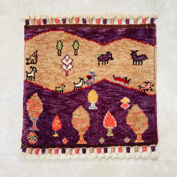 手織りトルコ絨毯 座布団 34×37cm Handmade Turkish Carpet Zabuton 9075の画像