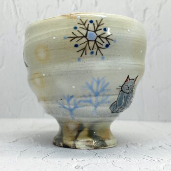 京焼　ゆらゆらフリーカップ　雪景色と猫の画像