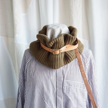 10%offsale●即納アイテム● leather belt snood〈khaki lib knit〉の画像