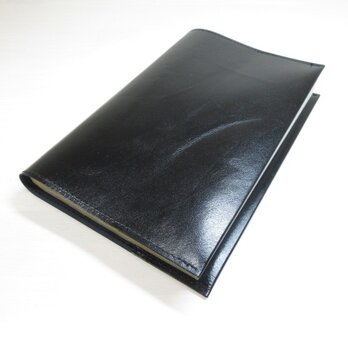 希少カンガルーレザー・新書サイズ、コミック対応・ブラック×ブラック・一枚革のブックカバー・0616の画像