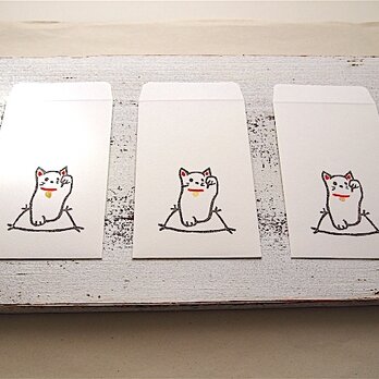 手刷りゴム版画ポチ袋「招き猫」の画像