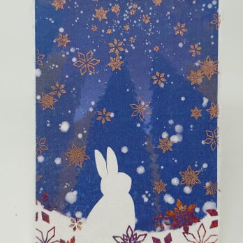 ギルディング和紙葉書　雪と兎　赤混合の画像