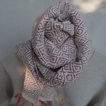 organic cotton muffler/handwoven_red diamondの画像