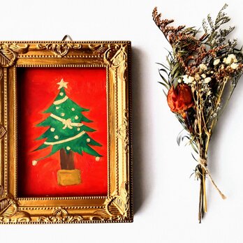 絵画「クリスマスツリーF」独立スタンド付き・壁飾り・油彩画・原画の画像