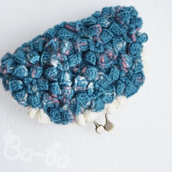 ばあば作、ポピーパフ編みのがま口（fiore blu・C1510）の画像
