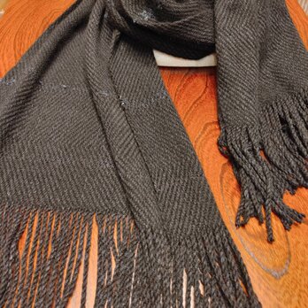 手織り ショール 黒 アンゴラ シルク ウール 手染め 防寒 暖かいの画像