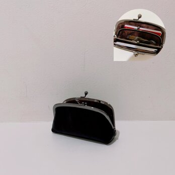 姫路レザー親子がま口財布◆アーチ型　黒　マチあり　mini sizeの画像
