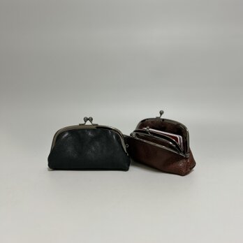 姫路レザーminimini親子がま口財布◆アーチ型　黒　マチあり　mini sizeの画像