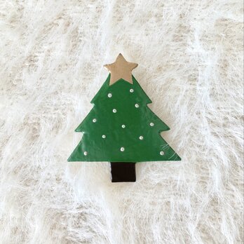 クリスマスツリーのブローチ (シルバー) 漆皮の画像