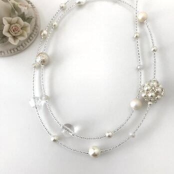 パールボール の 大ぶり ロングネックレス ホワイト クリア 白 フォーマルにも